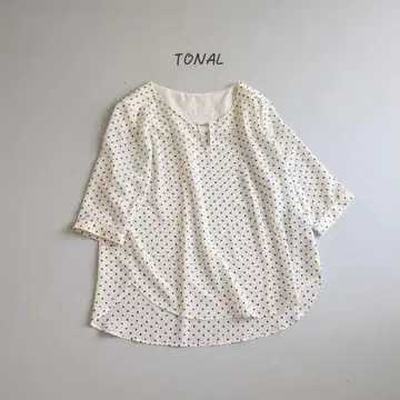 0368 토날 일본제 블라우스 상의 화이트 도트 TONAL