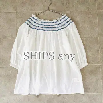 SHIPS any 컬러 셔링 요크 블라우스 화이트 자수