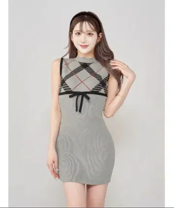 Darich 체크 자카드 니트 미니 원피스