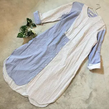 자라 노카라 셔츠 원피스 긴팔 블루 사이즈 EUR S 스트라이프