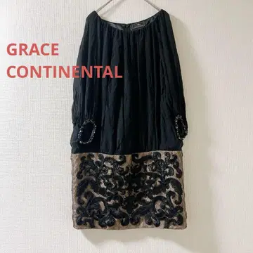 GRACE CONTINENTAL 이소재 절개 원피스 자수 원피스 블랙
