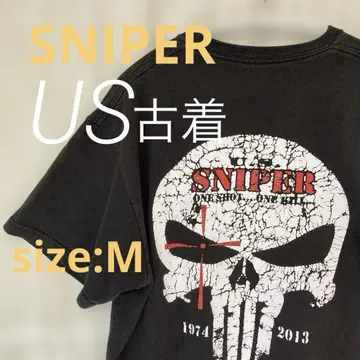USED US 구제 의류 스컬 SNIPER 반팔 티셔츠