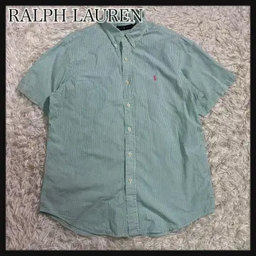 Ralph Lauren 그린 스트라이프 반팔 셔츠 시어서커