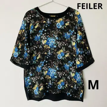 FEILER 페이러 꽃무늬 티셔츠 반팔 M 넉넉한 바이컬러 절개