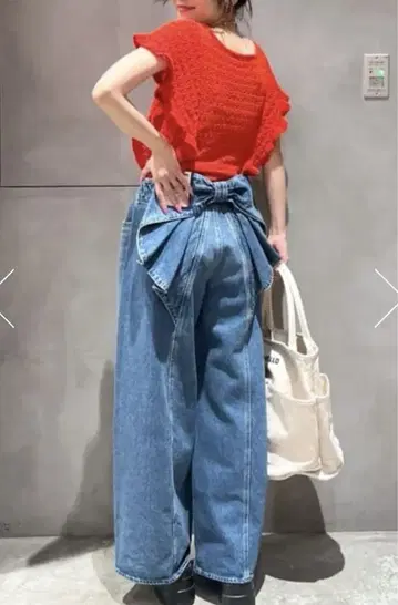 새상품 로데오 크라운 와이드 보울 빅 리본 데님 팬츠 M