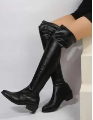 블랙 롱 부츠 가죽풍