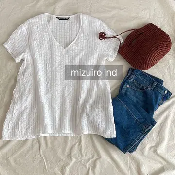 mizuiro ind 핀턱 블라우스 티셔츠 V넥 A라인