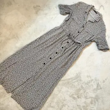 ZARA 오픈 카라 롱 셔츠 원피스 플레어 블랙 꽃무늬 L 상당