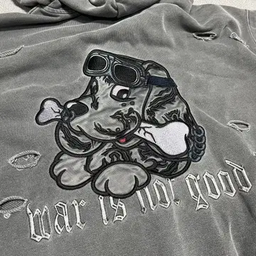841 GALFY 크러쉬 가공 개 귀 후드티 WAR IS NOT GOOD