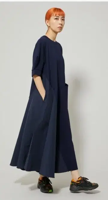 HeRIN.CYE Switching material dress 네이비