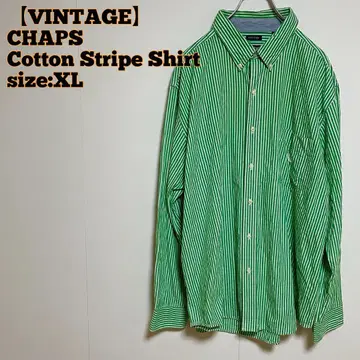 빈티지 CHAPS 코튼 셔츠 그린 스트라이프 패턴 XL