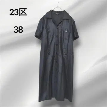 새상품급 23KU 셔츠 원피스 반팔 블랙 얇은 소재 38