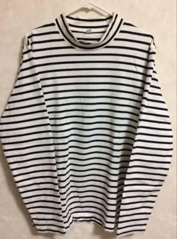 보더 롱 T 긴팔 티셔츠 보틀넥