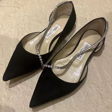 JIMMY CHOO 블랙 비쥬 플랫 슈즈