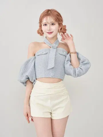 다리치 Darich 홀터넥 오프숄더 트위드 상의 색스