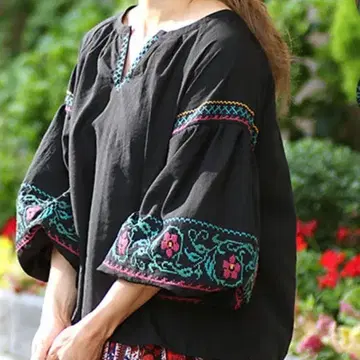 TITICACA 에스닉 벌룬 소매 자수 블라우스 프리 사이즈