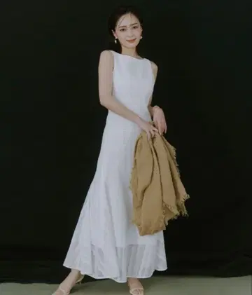 anuans 지오메트릭 레이스 패널 원피스 화이트 M