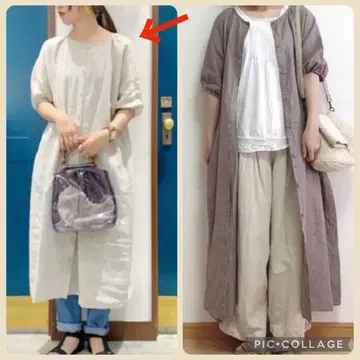 Samansa mos2 린넨 7부 프론트 오픈 원피스 베이지