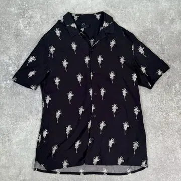 ALLSAINTS 알로하 셔츠 팜 트리 [M] 블랙 오픈 카라 셔츠