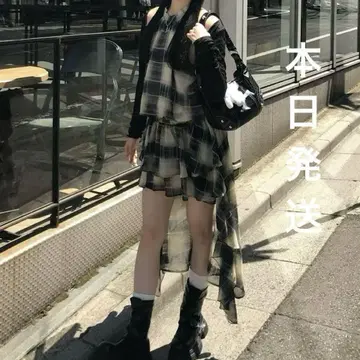 emmy 홀터 체크 테일 컷 원피스