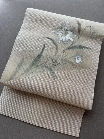 명주 자수 나고야 오비, 백합꽃, 작가 작품