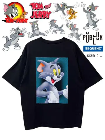 TOM and JERRY 티셔츠 L 블랙 구제 의류