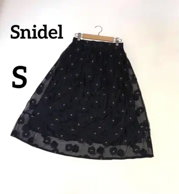 Snidel 스나이델 플라워 모티브 튤 볼륨 스커트 블랙 S