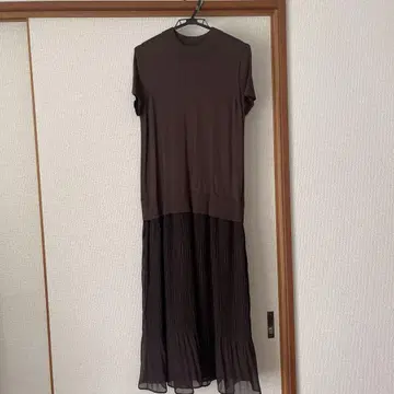 브라운 반팔 롱 원피스