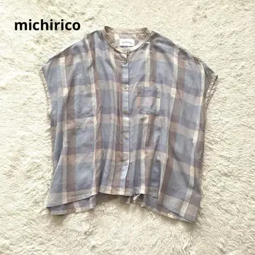 michirico 미치리코 면 린넨 반팔 블라우스 체크 무늬 일본제