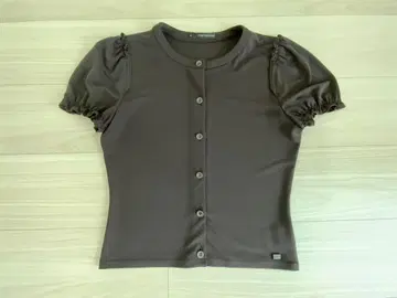 브라운 반팔 버튼 탑 25731