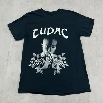 2PAC 힙합 래퍼 상의 반팔 티셔츠 구제 의류 블랙 검정 S