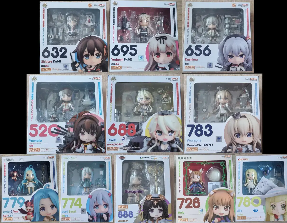 Nendoroids (Kancolle, Granblue Fantasy, Sagiri, Seraphim, Holo, Lillie)