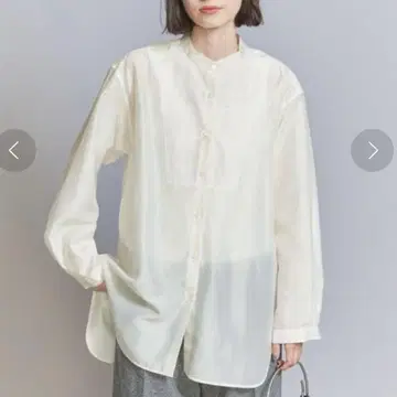 UNITED ARROWS 시어 밴드 카라 셔츠 -워셔블-