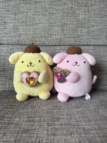 산리오 폼폼푸딩 하트 데코 도넛 봉제 인형 2종 세트