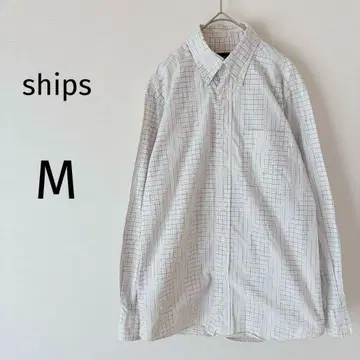 쉽스 긴팔 셔츠 남성용 체크 무늬 면100% 일본제 화이트 M