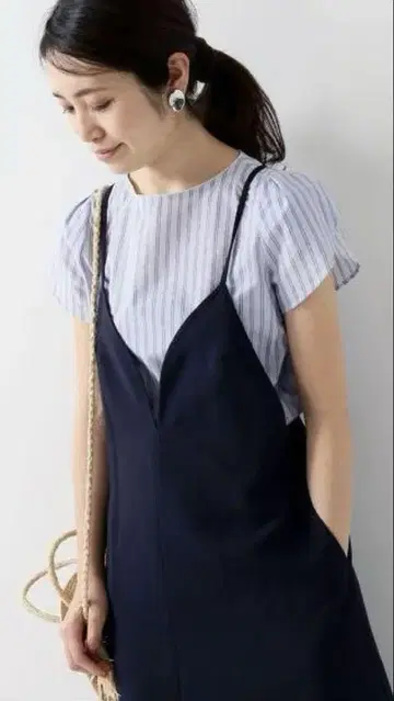 IENA 반팔 튤립 슬리브 블라우스 블루 스카이블루