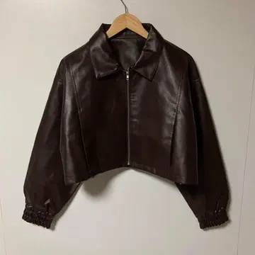 GRL 다크 브라운 크롭 가죽 자켓