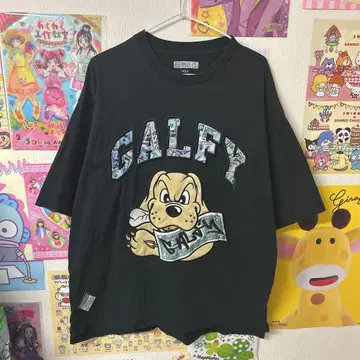 GALFY 개 캐릭터 블랙 티셔츠 중형견