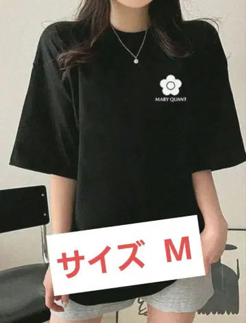 MARY QUANT 블랙 플라워 로고 티셔츠 M 사이즈