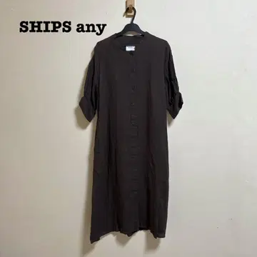SHIPS any 프렌치 린넨 텐트 퍼프 밴드 카라 셔츠 원피스