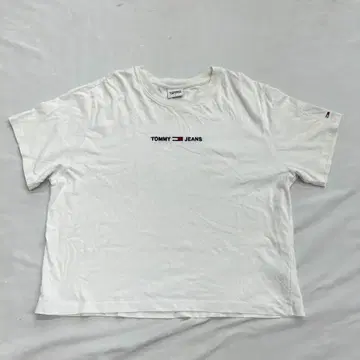 TOMMY JEANS 화이트 로고 숏 티셔츠 L