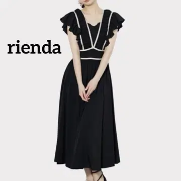 리엔다 rienda 트리밍 테이프 개더 원피스 S 사이즈 블랙