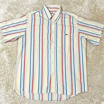 새상품급 LACOSTE 반팔 셔츠 버튼 셔츠 멀티 스트라이프 42