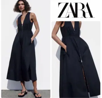 ZARA 슬리브리스 블랙 롱 원피스 지퍼 포켓 부착