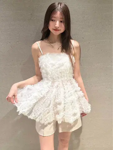 snidel 튤 자수 베어 페플럼 TOPS
