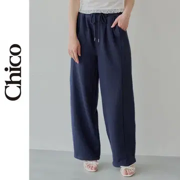 새상품 Chico 치코 커브 디자인 드로스트 스웨트 팬츠 네이비