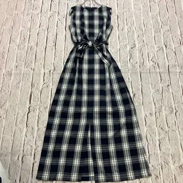 유나이티드 애로우즈 린넨 체크 벨트 롱 원피스 맥시 길이
