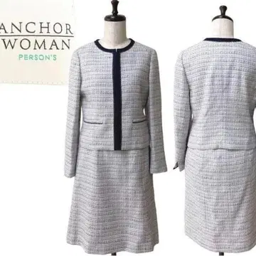 ANCHOR WOMAN 셋업 트위드 노카라 자켓 스커트