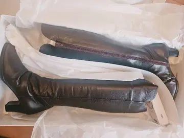 우사기야 브라운 가죽 롱 부츠 21.5cm EEE 신발 크림 덤 있음