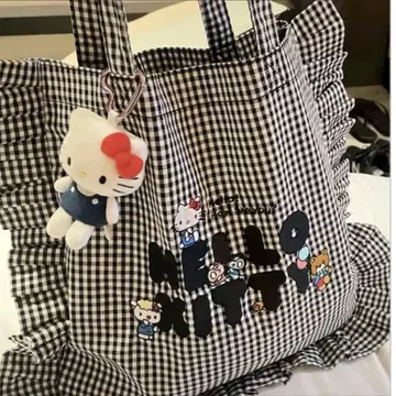 헬로키티 토트 백 체크 무늬 숄더백